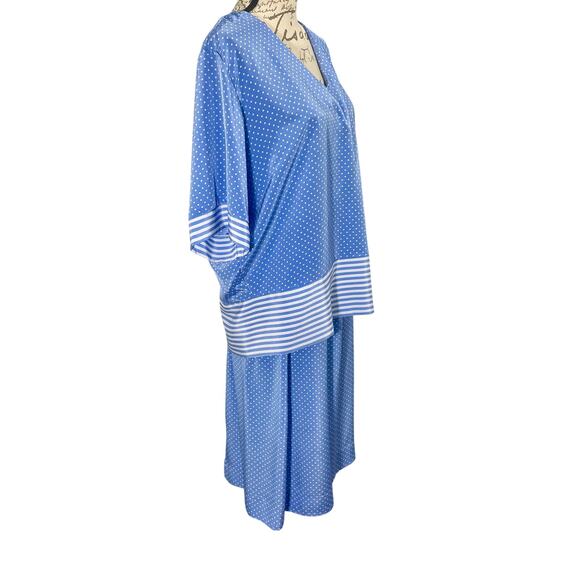 Vintage 80s Lady Carol Blue & White Polka Dot Nautical Skirt Set Size 18 - Picture 2 of 12